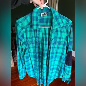 Kavu Billie Jean flannel, buffalo plaid flannel, Kavu top, sz small